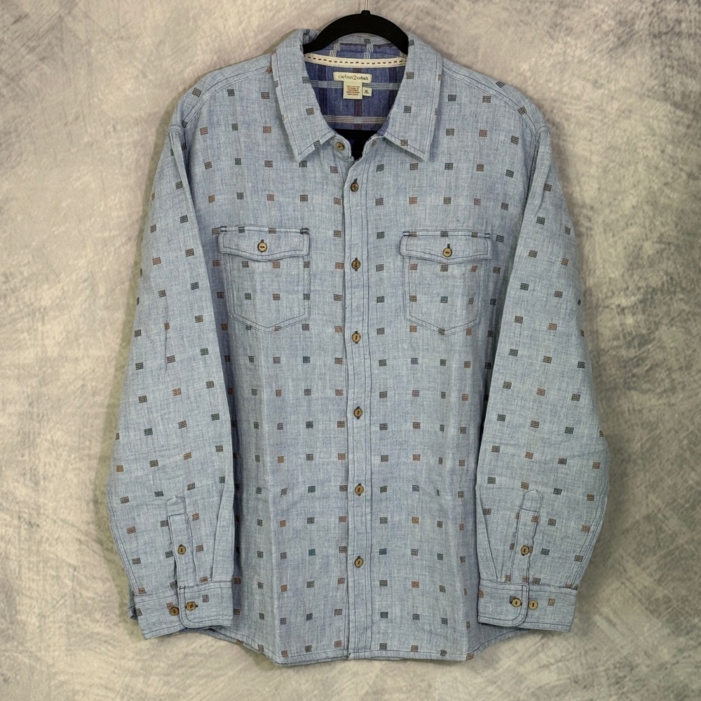 Carbon 2 Cobalt Mens sz XL Button Down Shirt Plaid gauzey Cotton preppy nautical